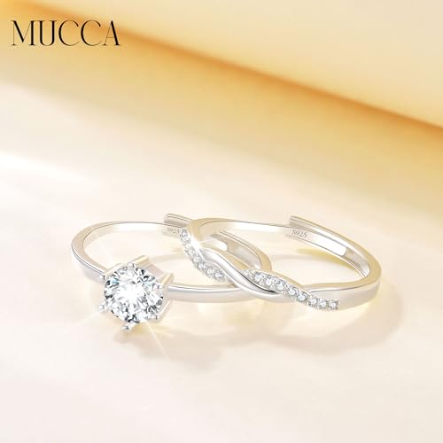 MUCCA 3 Stück Ring Silber 925 Damen Ringe Frauen Cubic Zirkonia Verlobungsring Damen Verstellbare Statement Ring Damen Stapelbare Daumenring Fingerring Set Schmuck