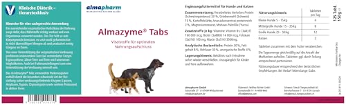 almapharm Almazyme | 125 Tabs | Ergänzungsfuttermittel für Hunde und Katzen | Bei unzureichender Verdauung | Bei exokriner Pankreasinsuffizienz