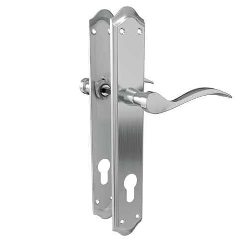 Amig - Set di maniglie con placca per porta | Maniglia Mod. BETA | Realizzato in acciaio | 256 x 48 mm | Quadro di 8 mm | Cromato opaco