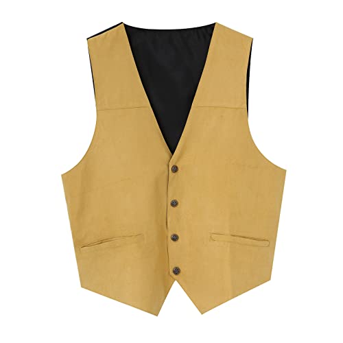 El Ganso Ropa Hombre Chaqueta Mens Gentlemens Plays Gamuza Retro Cuello en V Color sólido Botón de Bolsillo Chaleco de Cuero Chaqueta Chaleco Chaleco Hombre Elegante (Khaki, M)