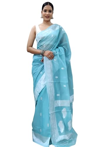 Image of Banarasi soft Cotton-Silk Saree with Unstitched Blouse - Graceful Design for Special Occasions, Weddings & Festivals