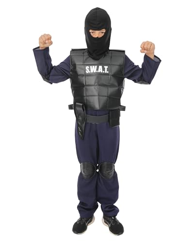 P'TIT CLOWN - Déguisement SWAT Enfant - Costume Police, Force de l'Ordre - Carnaval, Anniversaire, Cosplay, Halloween, Fête Costumée (10/12 ans)