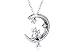 S925 Sterling Silver Necklace, Cat on Moon Pendant Oxidation Birthday Gift for Women Girl