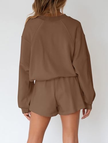 Image of MEROKEETY Women's 2023 Fall Oversized Batwing Sleeve Lounge Sets Casual Top and Shorts 2 Piece Outfits Sweatsuit