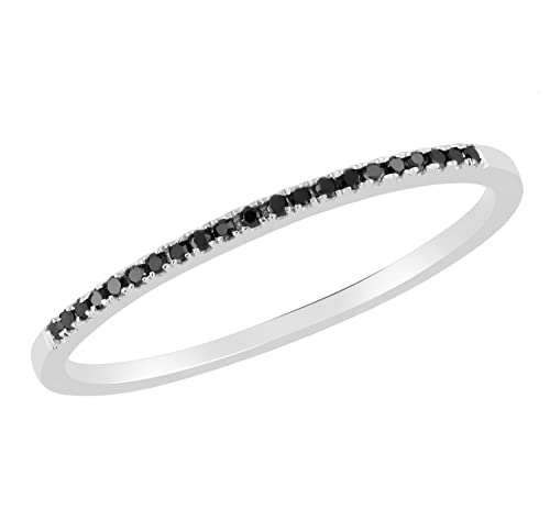 Dazzlingrock Collection 0.08 Cttw 10k Round Black Diamond Womens Dainty Anniversary Wedding Band Stackable Ring, Solid White Gold