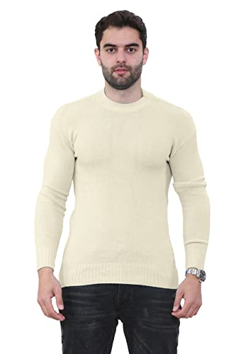 Pull thermique homme en tricot beige à col rond isolant du froid