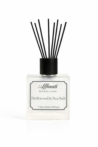 Affinati Driftwood &Amp; Sea Salt Reed Diffuser 7 Fl Oz - Luxury Flameless Continuous Aromatherapy, Long-Lasting Clean Beach Home Fragrance, Premium Exotic Ocean Air Glass Set, Coastal Bathroom Decor