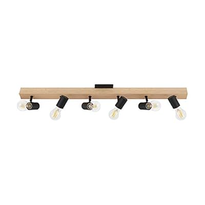 EGLO Kingswood 38" Modern Wood Track Light 6-LED Dimmable Adjustable Wall and Ceiling Fixture for Kitchen Island, Hallway, and Dinning Room, Black Finish