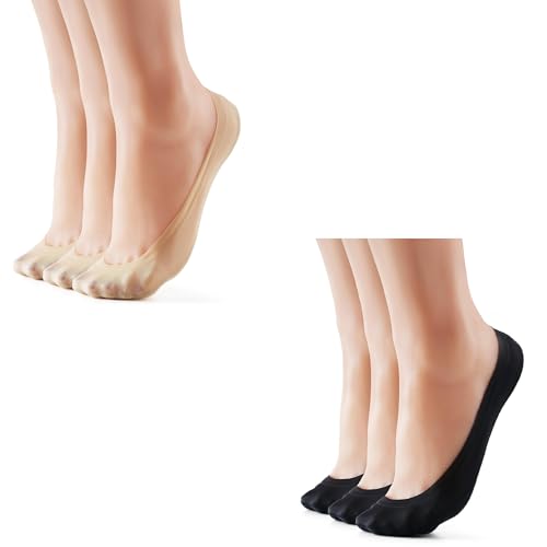 3 Pairs Women's No Show Socks Nude + 3 Pairs Women's No Show Socks Black