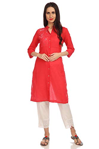 Image of BIBA Womens Mandarin Collar Printed Kurta