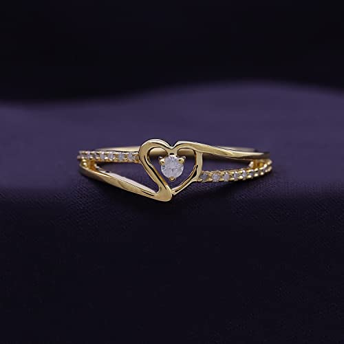Bypass Heart Promise Ring for Women 1/10 Carat Round Moissanite, Natural or Lab Grown Diamond Ring in 14K Gold Plated 925 Sterling Silver Jewelry Gift for Her (0.10 ctw)2