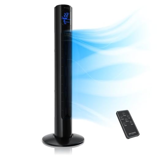 Brandson - Turmventilator mit Fernbedienung 96 cm - Testsieger - mobiler Lüfter leise - Standventilator mit Oszilation - 3 Geschwindigkeiten 4 Lüftungs-Modi Timer - Ventilator mit GS - Kosmosschwarz