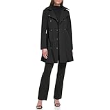 Calvin Klein Women's Double Breasted Belted Rain Jacket With Removable Hood, New Black, Medium
