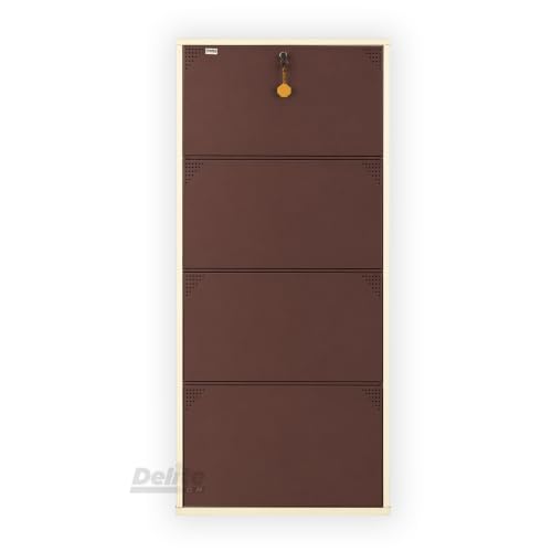 Image of DELITE KOM AIRO 24 inch 8 Shelf Double Decker Metal Shoe Rack Wall Mount for Home with Lock | Air-Vent Panels Keep Shoes Odour-Free | 24 Shoes /40 Slippers | 1Yr Warranty | 54x24x8 Ivory Coffee | DIY