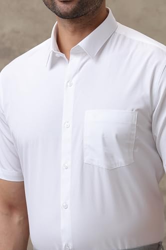 Image of Ramraj Cotton Men Solid Cotton White Half Sleeve Shirt Crafted For A Clean| Versatile| Comfortable look