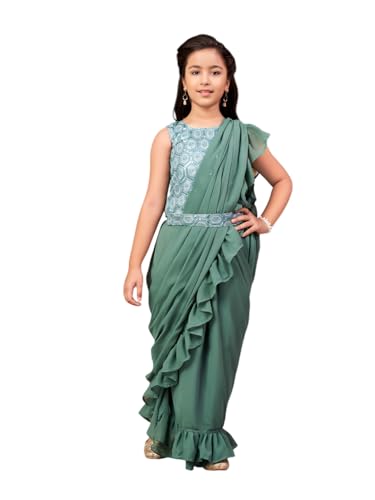 Image of Aarika Girls Ethnic Wear Green Colour Sequin Embroidery Georgette Lehenga Choli Set With Attached Dupatta