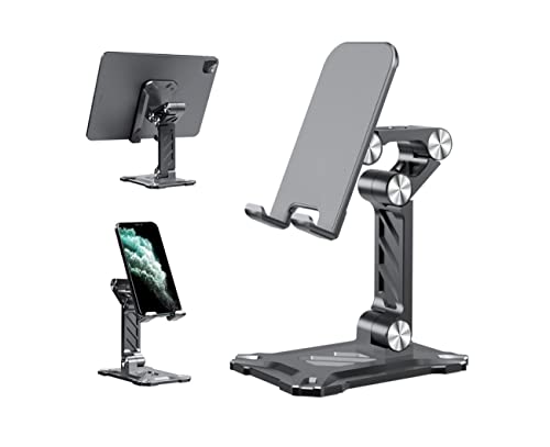 PZiXuaner Phone Stand for Desk. Foldable Desktop Mobile Phone Stand Angle Height Adjustable Office Phone Holder Cradle Dock Compatible with 4.7-13 iPhone/Smartphone/iPad/Tablet.
