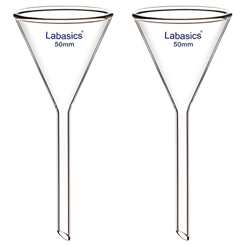 Labasics 2-Paquete Embudo de Vidrio de Borosilicato de Embudo de Vidrio Glass Funnel, Tallo Corto 50 mm de Diámetro, 50 mm de Longitud del Vástago Cover