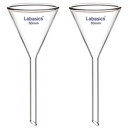 Labasics Entonnoirs en Verre, Lot de 2 Paroi Épaisse Entonnoir en Verre Borosilicaté, Tige Courte 50 mm de Diamètre, Longueur de Tige 50 mm