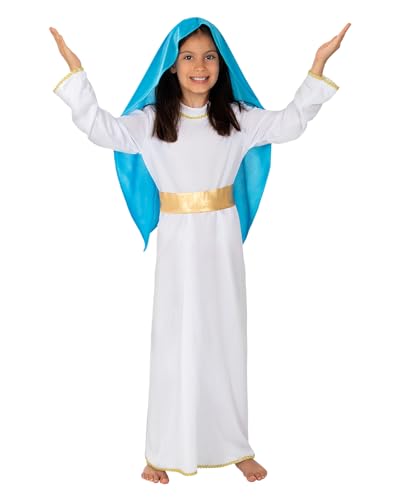 Funidelia Disfraz de Virgen María para niña, Incluye vestido y pañuelo para la cabeza, Navidad - Traje para niños para fiestas, Carnaval y Halloween - Talla 3-4 años