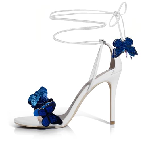 iadore Fashion Women Stiletto High Heel Shoes with Butterfly Decorations Lace up Summer Dress Sandals Size 5-12 US2