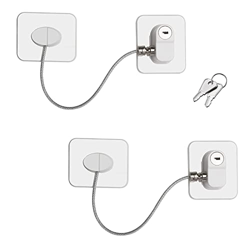 2 Stück Kindersicherung, Kühlschrankschloss Ohne Bohren, Abschließbares Klebeschloss, Öffnungsbegrenzer, Kindersicherung mit Schlüssel, Sicherheitsschloss für Kühlschrank, Schrank und Türen, Weiß Cover