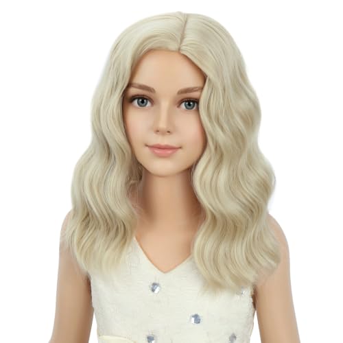 Image of PATTNIUM Blonde Wig for Kids Girls Light Blonde Wig Child Short Curly Wavy Wig Cosplay Halloween Party Costume Heat Resistant Synthetic Wigs