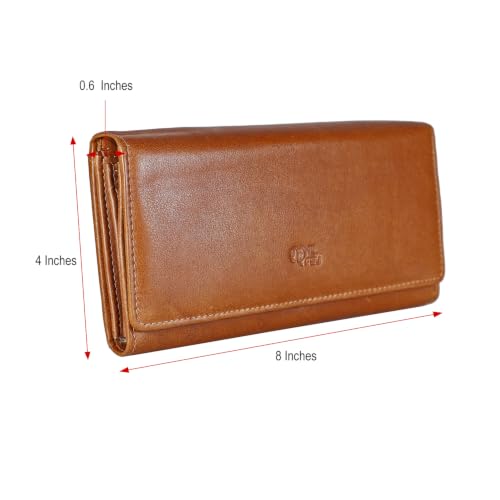 Image of Women's Top Grain Leather Wallet, RFID Blocking Bifold clutch, 17 Card Slots, Zip Pocket Organizer, Elegant Gift for Women - Birthday, Valentine, Anniversary - RUST BROWN