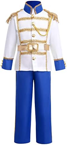 FYMNSI Prince Charming Costume for Kids Boys Halloween Carnival Cosplay Party Fancy Dress Up Tunic Top Pants Crown Scepter Set