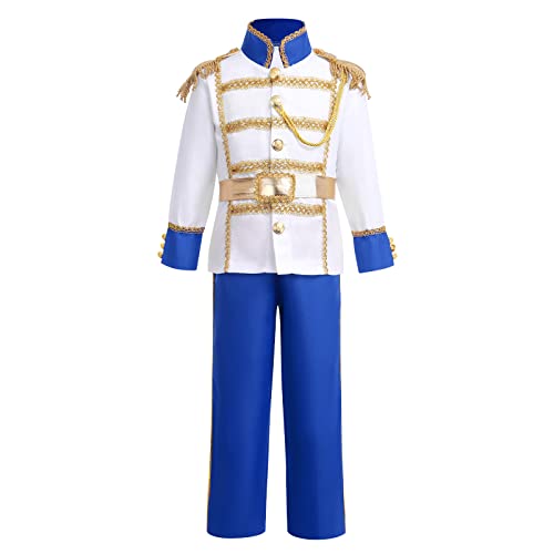 FYMNSI Prince Charming Costume for Kids Boys Halloween Carnival Cosplay Party Fancy Dress Up Tunic Top Pants Crown Scepter Set