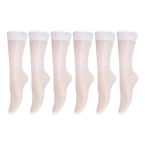 Bestjybt Women's Sheer Nylon Knee High Stockings Trouser Socks with Reinforced Toe 6 Pairs