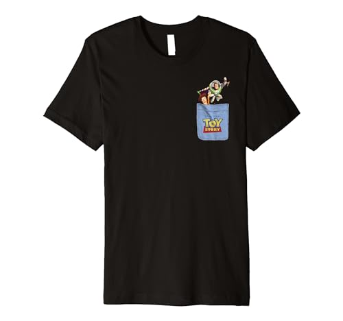 Disney Pixar Toy Story Buzz And Woody Flying Pocket Logo Premium T-Shirt