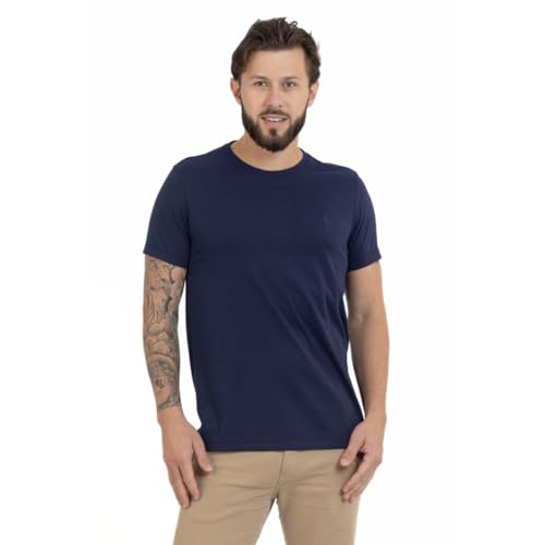 Camiseta Masculina Básica Gola Redonda Careca Algodão Não Amassa nã desbota Resistênte Confotável Moderna G Marinho