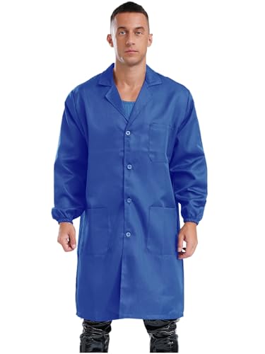 Image of Mens Lab Coats Unisex Workwear Uniform Work Resistant V Neck Long Sleeve Science Lab Coat Jacket