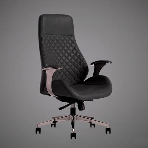 Image of Kepler Brooks Premium Executive Office Chair | Ergonomic High Back Leatherette Chair with Quilted Design, Adjustable Height & Multi Lock Recliner Tilt | Heavy-Duty Metal Base | Black