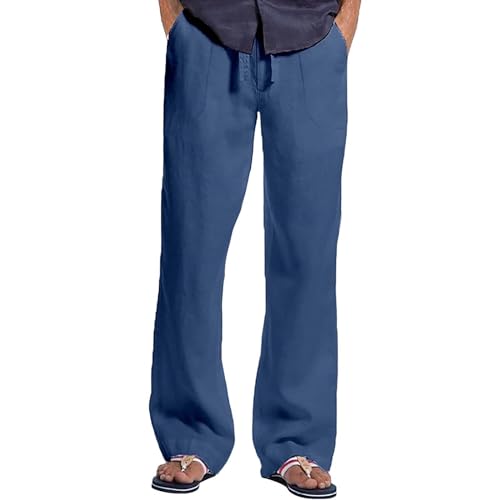 MJGkhiy Pantalones de verano para hombre, tallas grandes, elásticos, pantalones de chándal clásicos largos, pantalones largos de lino regulares de color liso, pantalones de hombre elegantes de
