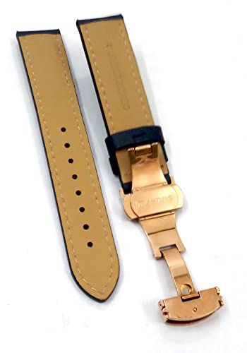 Image of 18mm 19mm 20mm 21mm 22mm 23mm 24mm Genuine Leather Butterfly Deployment Clasp Buckle Watch Band Strap Black Dark Brown TAN Blue Rose Black Gold White