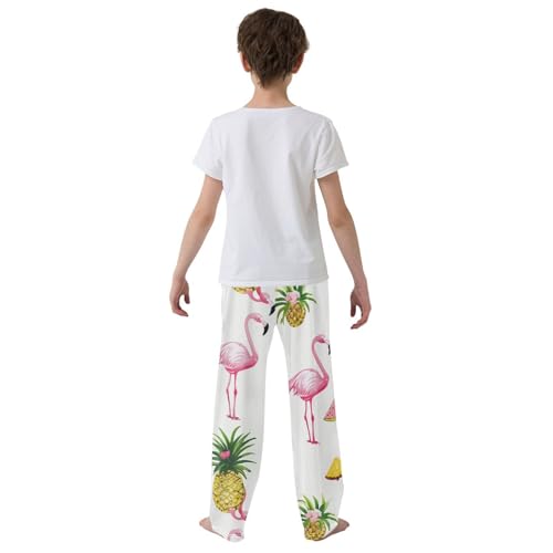Flamingo Pineapple Boys Long Pants Soft Trousers Elastic Waist Kids Lounge Bottoms with Pockets S-XL3