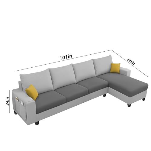 Image of Casaliving Porto RHS 6 Seater L Shape Sofa Set for Living Room (Grey Dark Grey Fabric) Premium Velvet Fabric Sofa Set