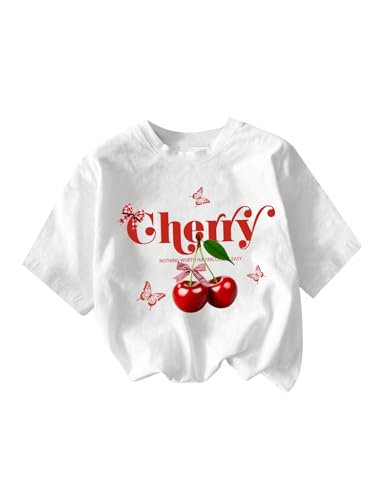 Image of RoseSeek Girl's Graphic Drop Shoulder Star Print Tee Tops Short Sleeve Crew Neck Summer Shirts