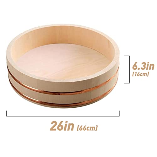 Oversized Wooden Hangiri Sushi Rice Mixing Bowl Tub Copper Bands Large Japanese Sushi Oke Diameter 26 In/66Cm For Restaurants And Dining Rooms,Free Sushi Tools #TOP5
