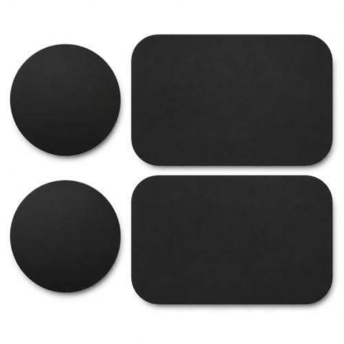 Qinoc Metal Plates for Mobile Magnetic Mount - Universal Replacement Plate Metal Disc with Strong Adhesive for Car Mounts Magnetic Phone Holder - 2 Rectangle and 2 Round (All Black)