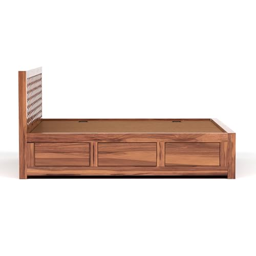 Image of NIWAR Sheesham Wood King Size Bed with Storage Box | Solid Wooden King Size Cot | Double Bed with Box for Home (Honey Finish)