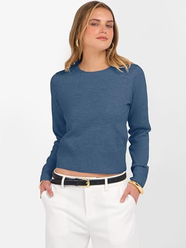 Image of ANRABESS Women's Long Sleeve Sweaters Cropped Crew Neck | Business Casual Tops,Light Weight Comfy Knit,Pullover ShortSweater,Basic Classic,Fall Fashion Winter Layer Clothes
