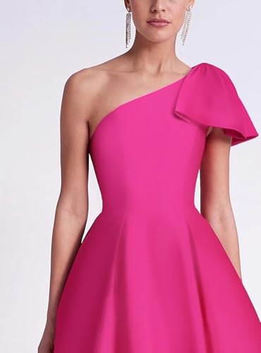 Eightale Satin One Shoulder Mother of The Bride Dress with Bow Tea Length Pleated A Line Formal Gown3