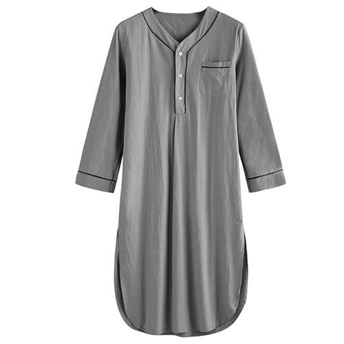 mens nightgown Men's Nightshirt Long Sleeve Night Sleep Shirts Soft Comfy Nightgown Mid-Length Pajama, XL, Grey