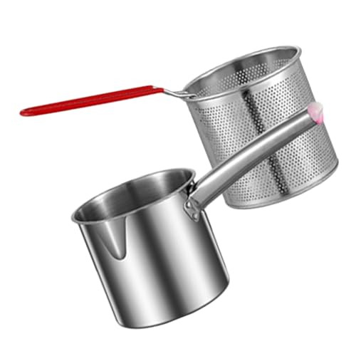 BAZEITFLOW 1 Juego Freidora de filtro multifuncional pequeño colador freír fritura Olla con cesta y tapa. freidora de cesta cestas de freidora cesta freidora Acero inoxidable Plata