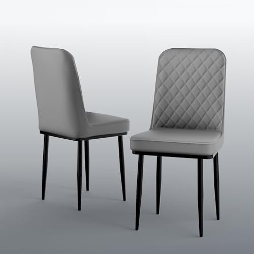 Image of IKON Premium Leather Dining Chair with Cushioned Seat & Metal Legs | Premium Accent Chair for Living Room, Bedroom & Balcony | D.I.Y (Mist Grey)