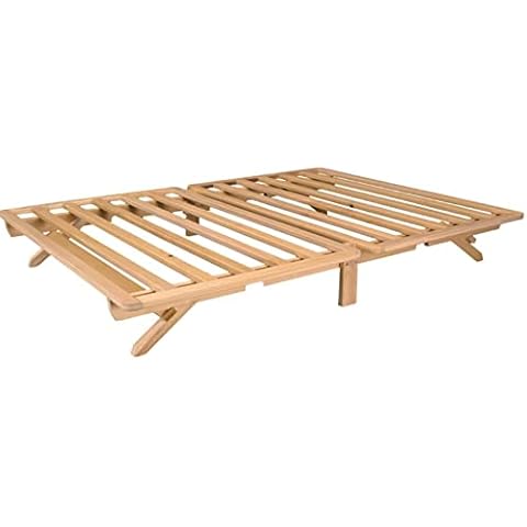KD Frames Fold Platform Bed - Queen Bed Frame - Unfinished Wood Bed Frame - Foldable Bed Queen - Natural, Minimalist Bed - Easy Assembly, No Box Spring Needed - Solid Wood Fold Up Queen Platform Bed Cover