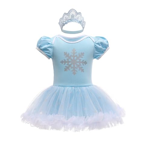 BanKids Baby Girls Princess Elsa Costume for Infant Romper Onesie Babysuit Birthday Christmas Halloween with Headband 6-9Months(E23-80)
